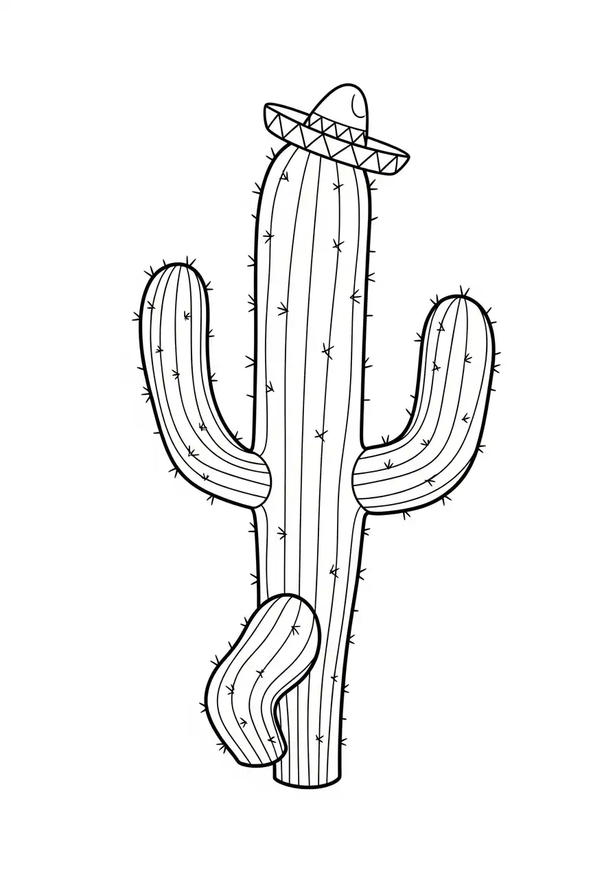 cactus met sombrero hoed danst kleurplaat