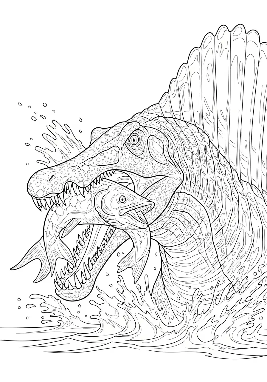 close up spinosaurus eet vis kleurplaat