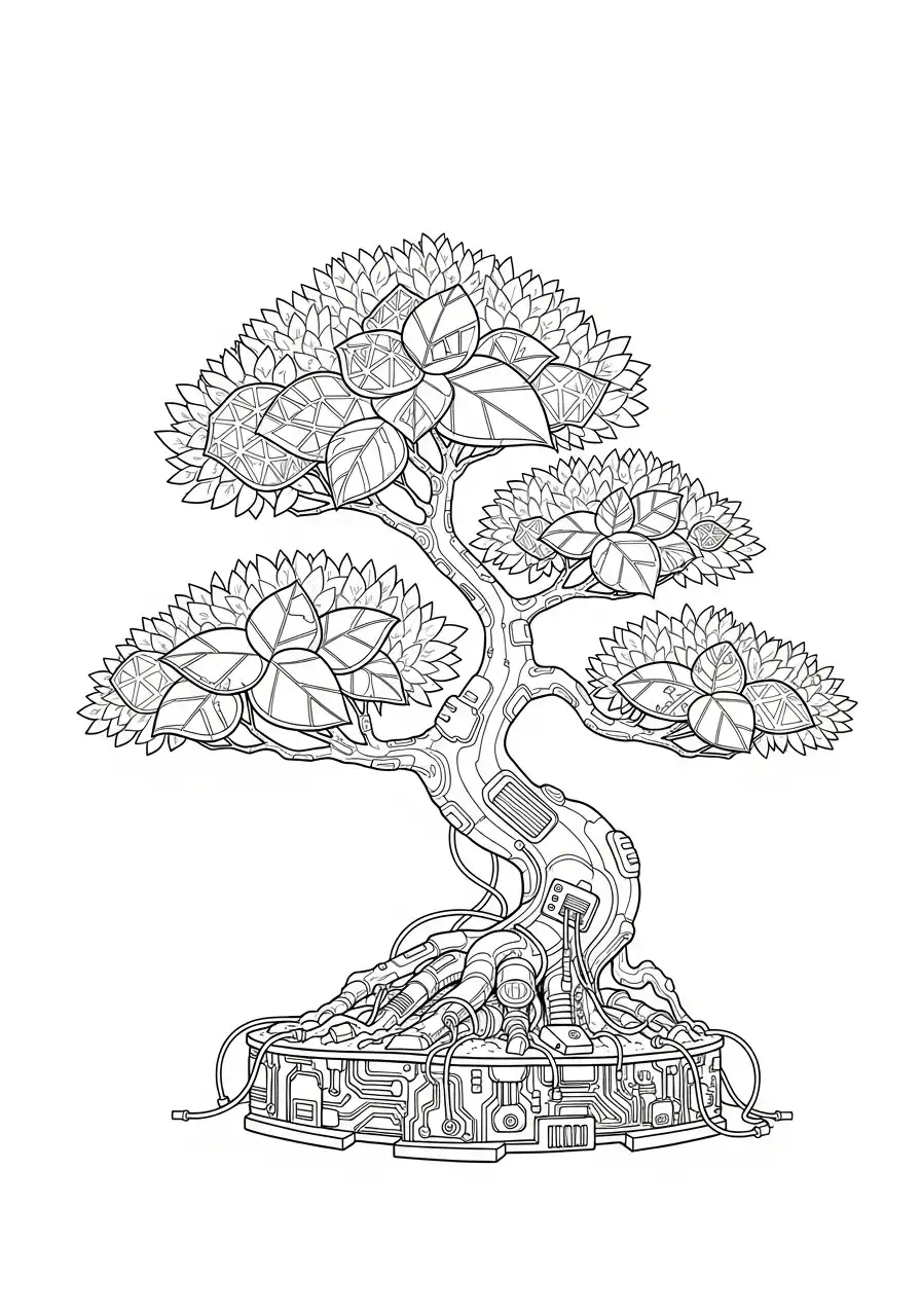 cybernetic steampunk bonsai kleurplaat
