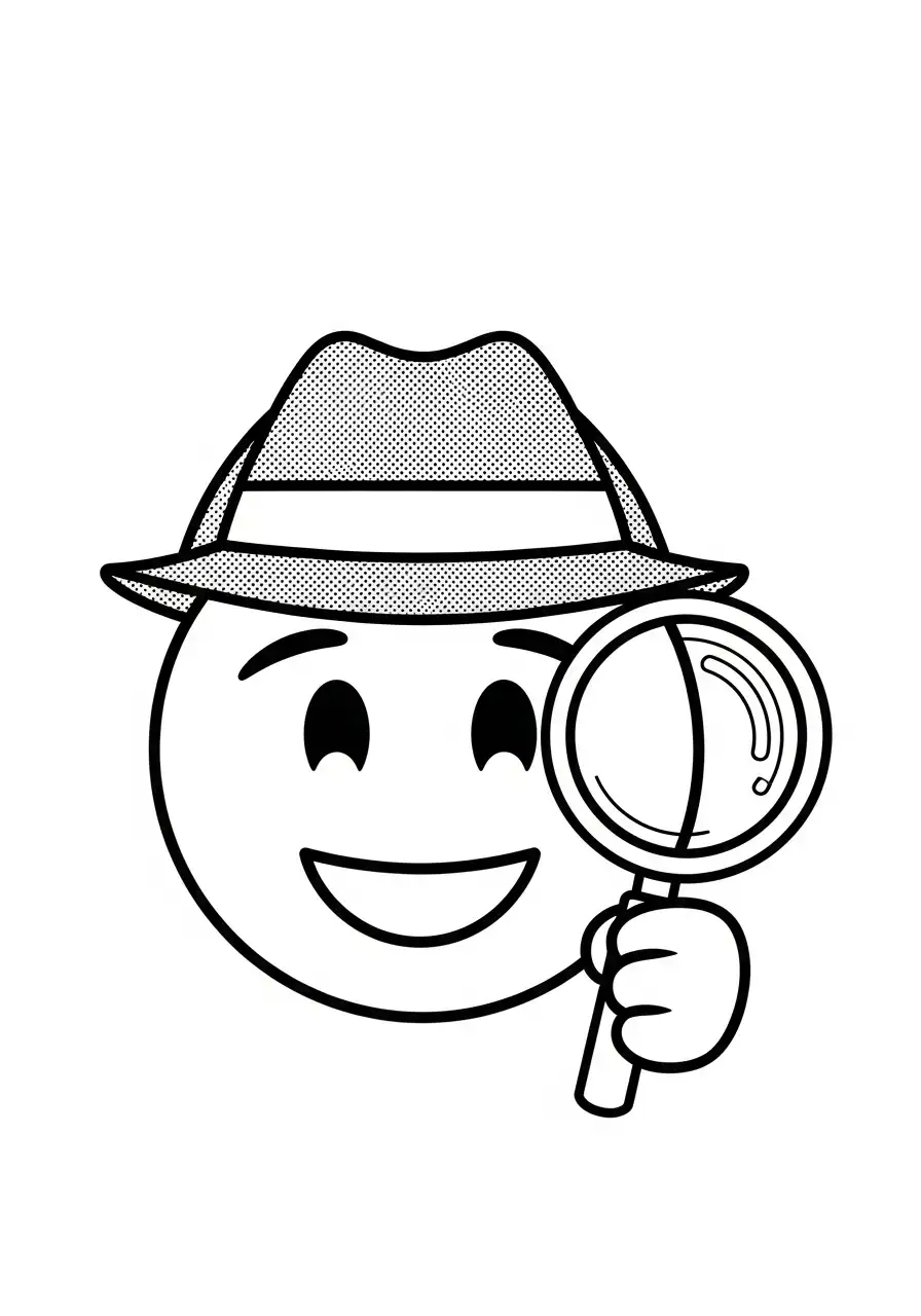 Emoji Kleurplaat 11 detective emoji met vergrootglas kleurplaat