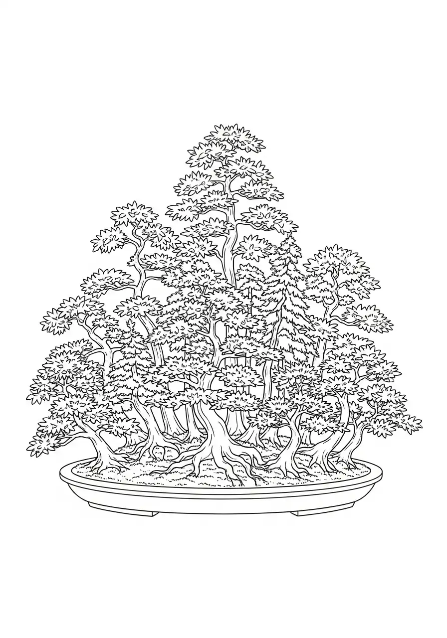 dicht bonsai bosje kleurplaat