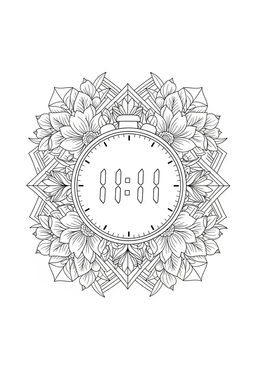 digitale klok met bloemen mandala kleurplaat