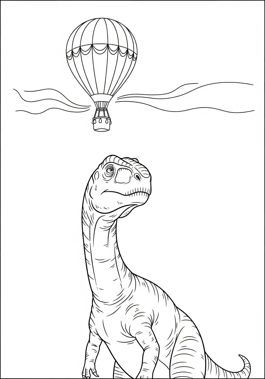Gigantosaurus Kleurplaat 13 dino kijkt naar een heteluchtballon kleurplaat