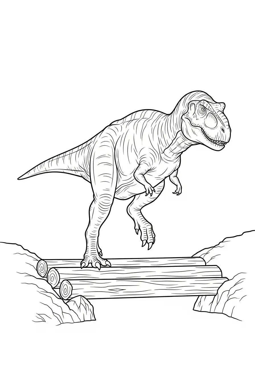 Gigantosaurus Kleurplaat 15 dino loopt over houten brug kleurplaat