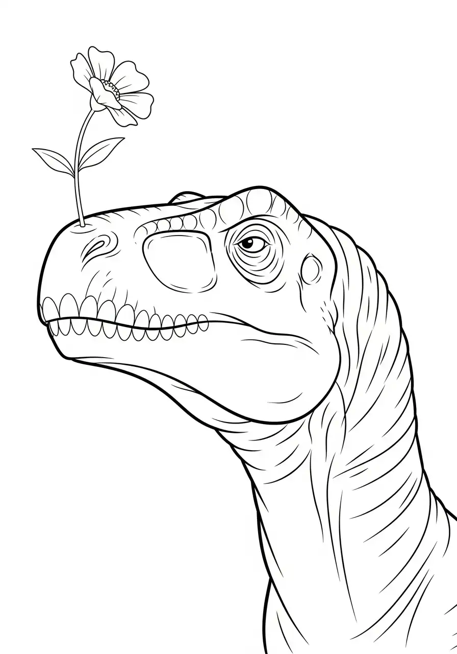 Gigantosaurus Kleurplaat 16 dino met bloem op neus kleurplaat