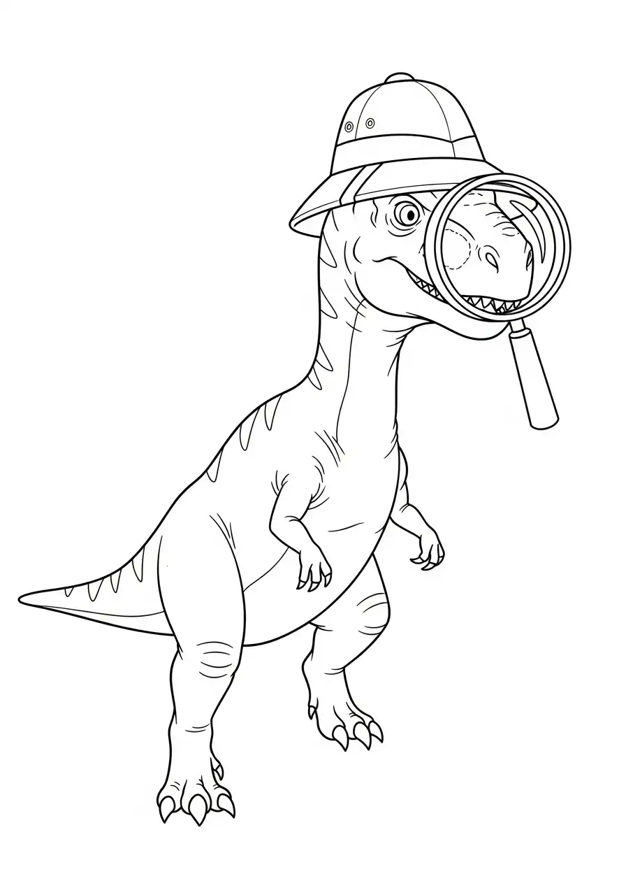 Gigantosaurus Kleurplaat 17 dino met vergrootglas en hoed kleurplaat