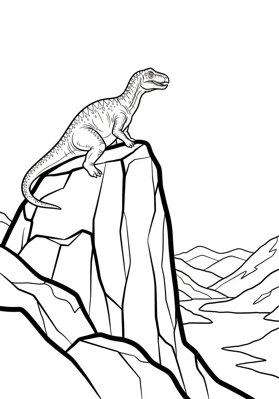 Gigantosaurus Kleurplaat 21 dino staat op een klif kleurplaat