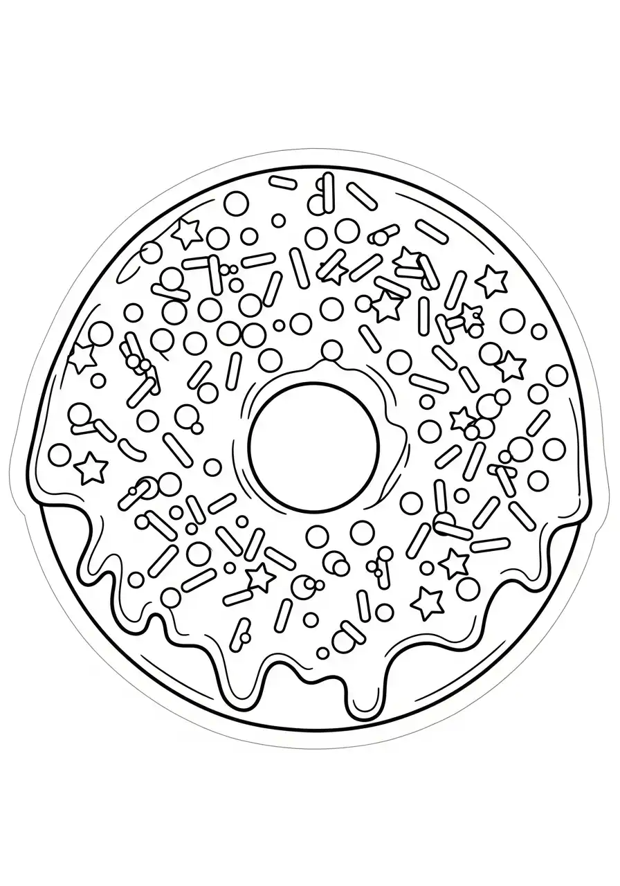 Kleurplaat Sticker 13 donut met glazuur kleurplaat