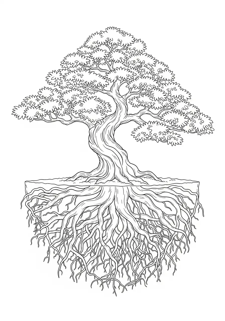 dramatische wortelboom kleurplaat