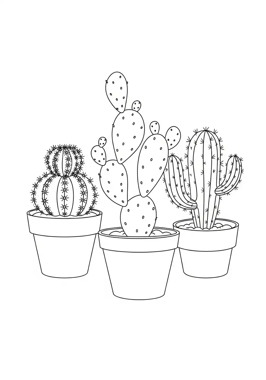 drie potcactussen variatie kleurplaat