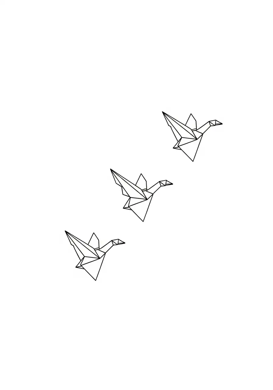 drie vliegende origami vogels kleurplaat