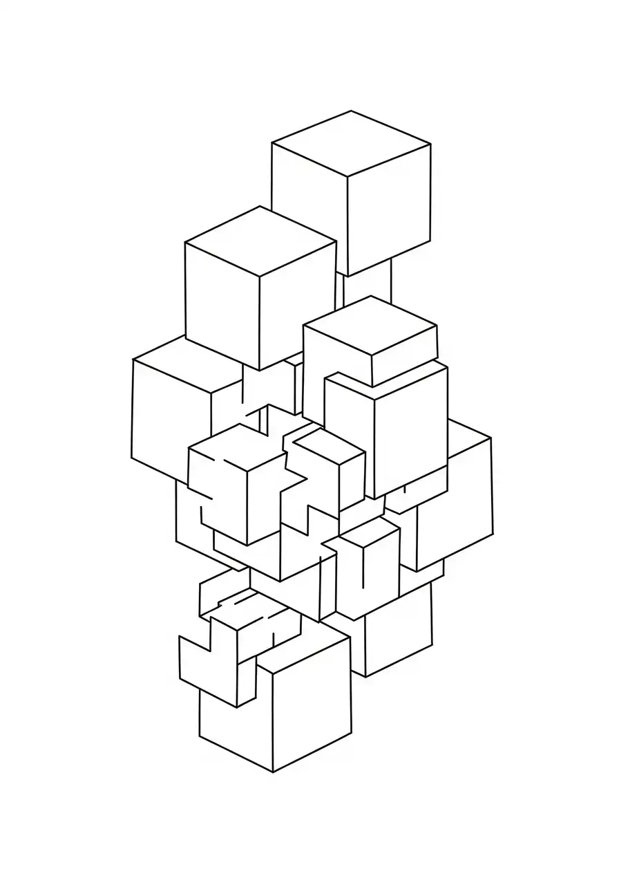 Kleurplaat Optische illusies 13 driedimensionale kubussen kleurplaat