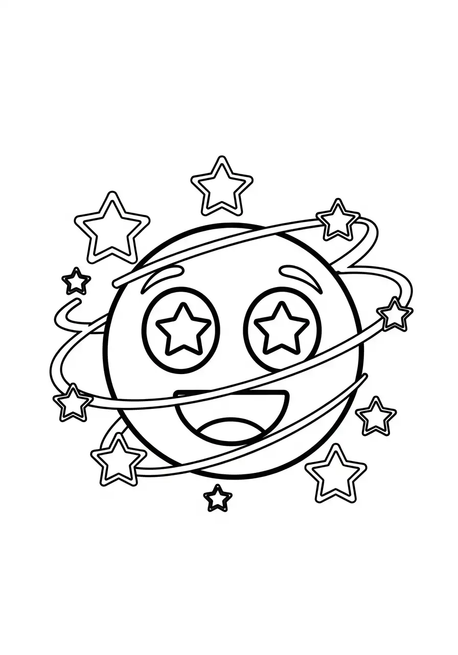 Emoji Kleurplaat 19 emoji duizelig met sterren kleurplaat