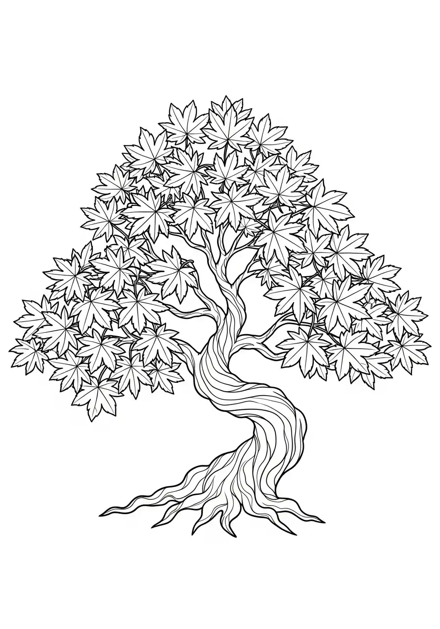 esdoorn blad kronkelboom kleurplaat