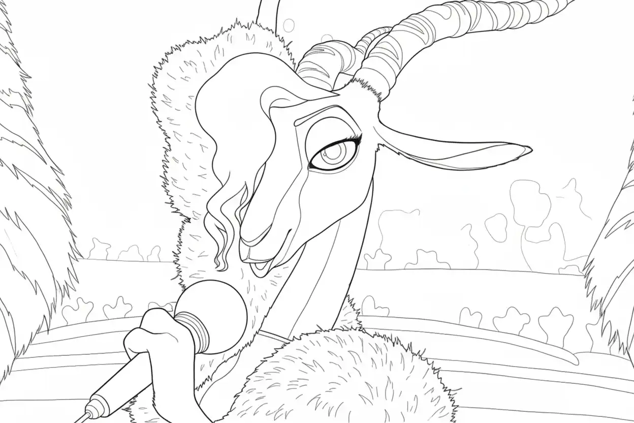 gazelle popster met microfoon zingt op podium kleurplaat