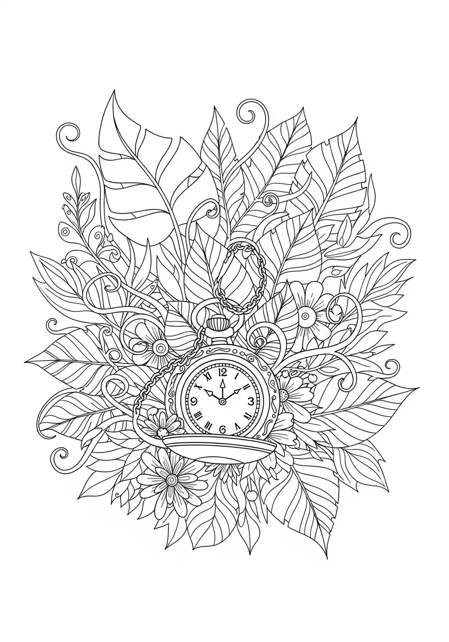 gedetailleerd zakhorloge met flora kleurplaat