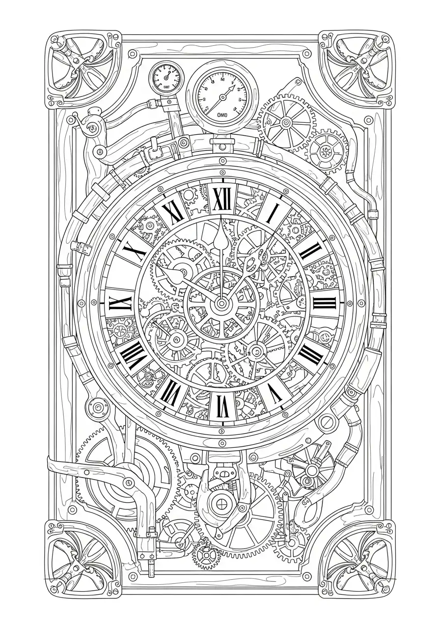 gedetailleerde steampunk klok kleurplaat
