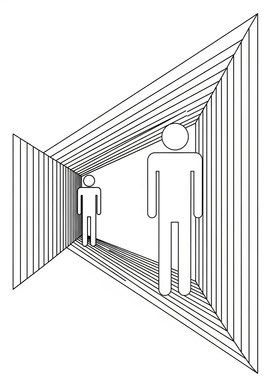 Kleurplaat Optische illusies 15 gedwongen perspectief kleurplaat