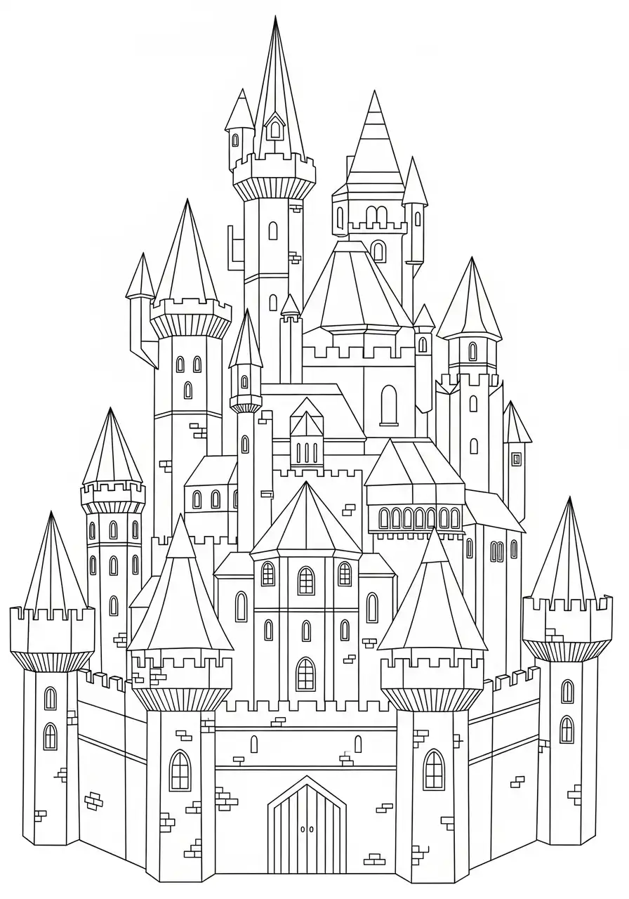 geometrisch kasteel kleurplaat