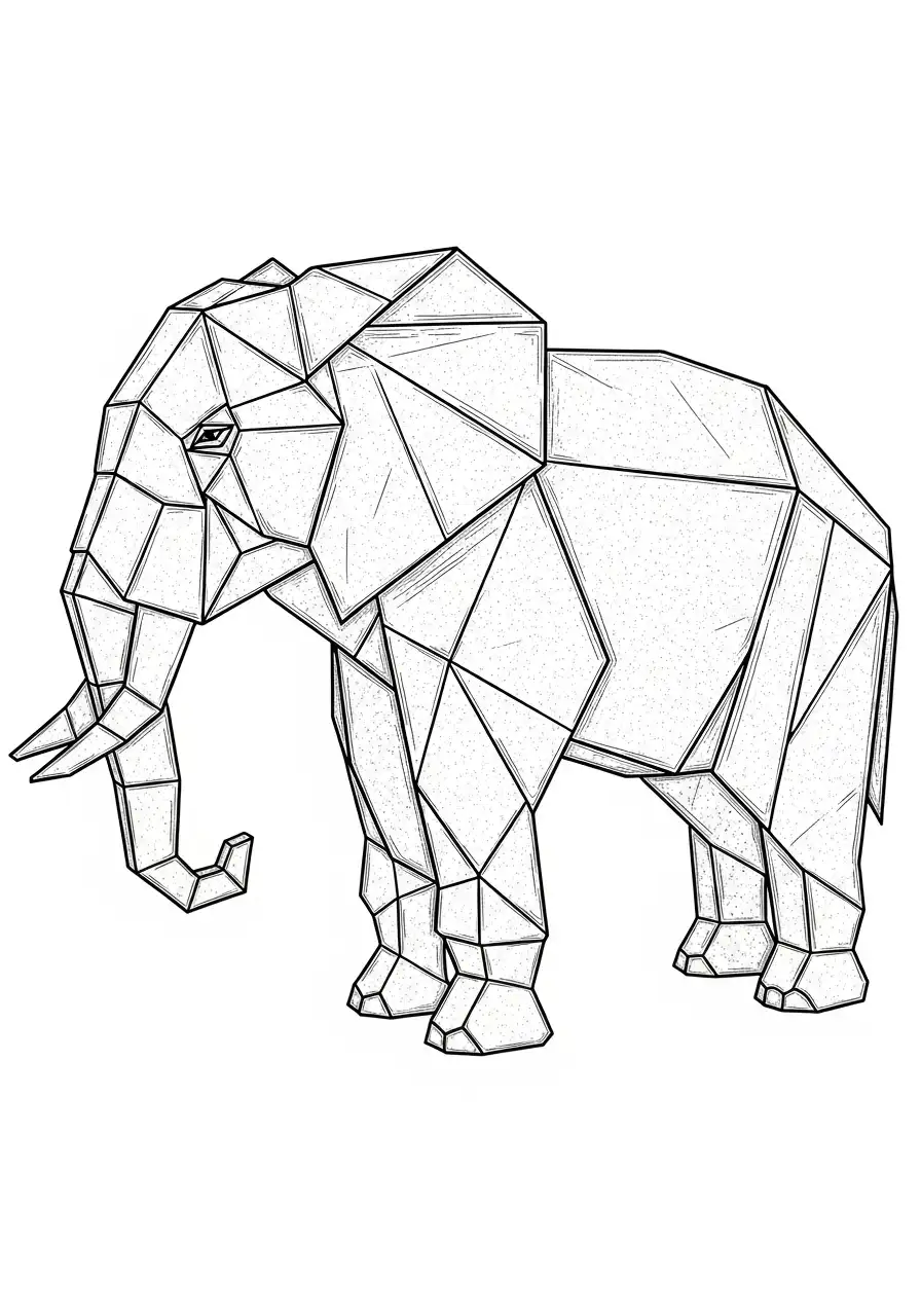 geometrische origami olifant kleurplaat