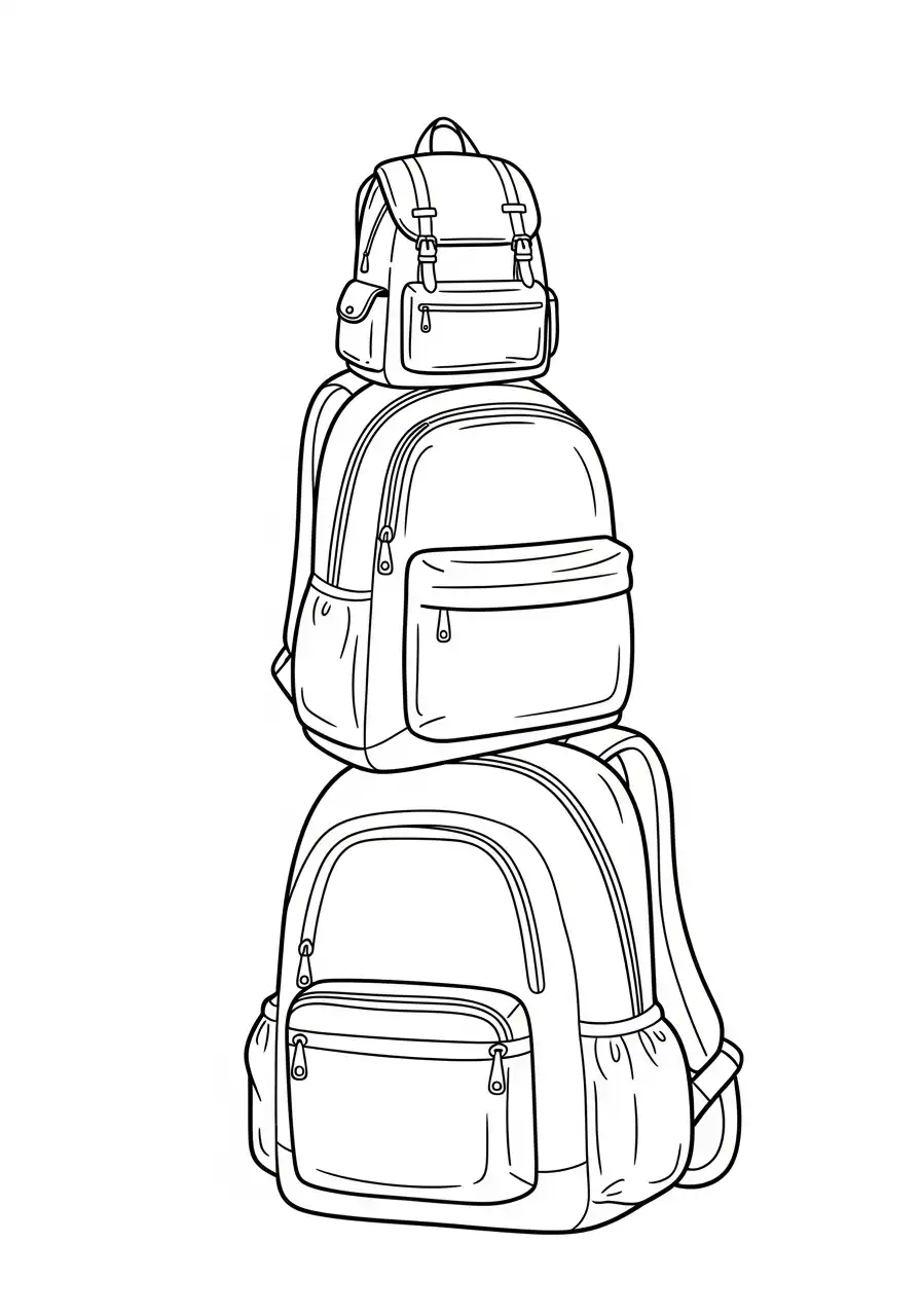 gestapelde rugzakken kleurplaat 1