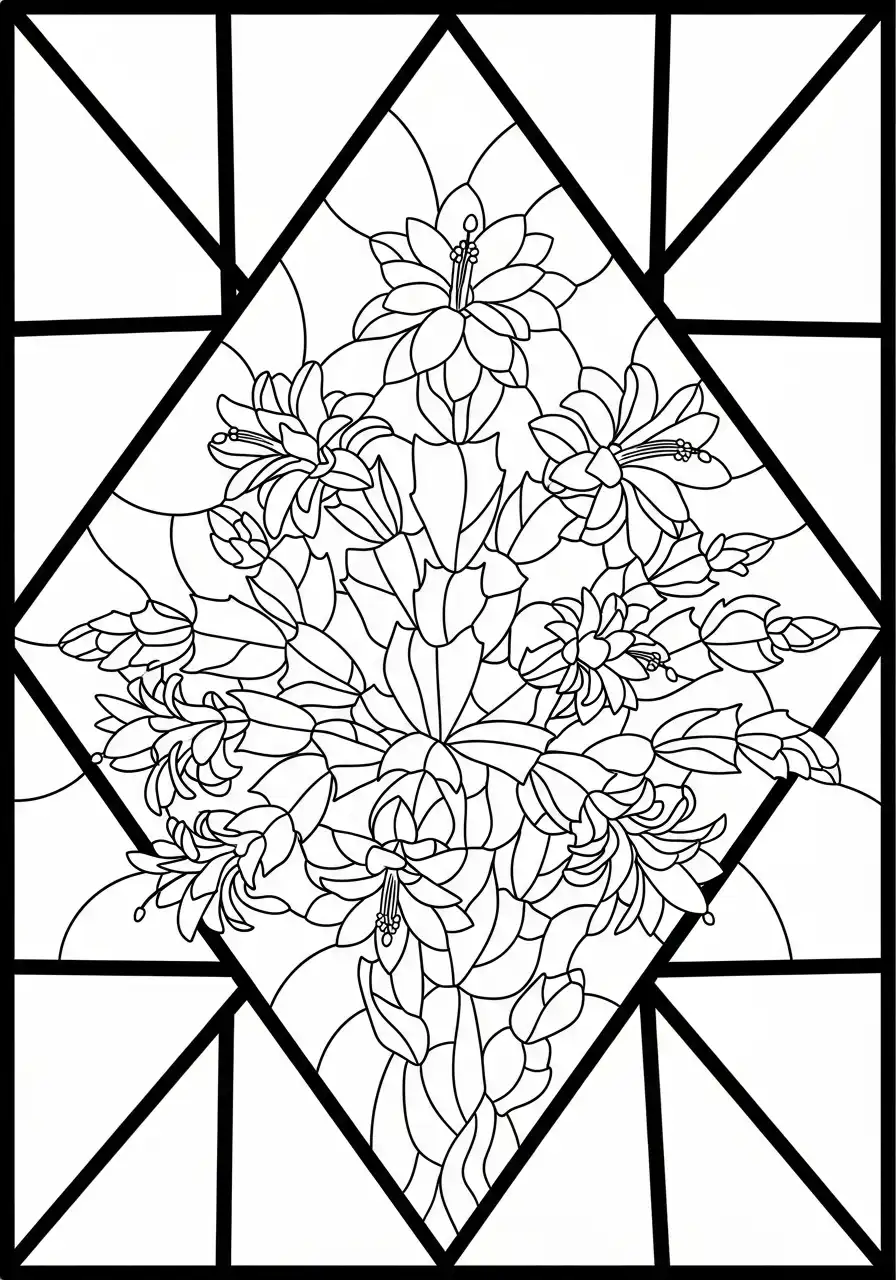 glas in lood kerstcactus bloemen kleurplaat