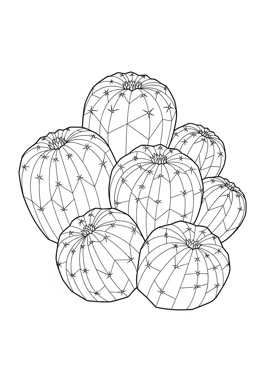 groep bolcactussen geometrische stijl kleurplaat