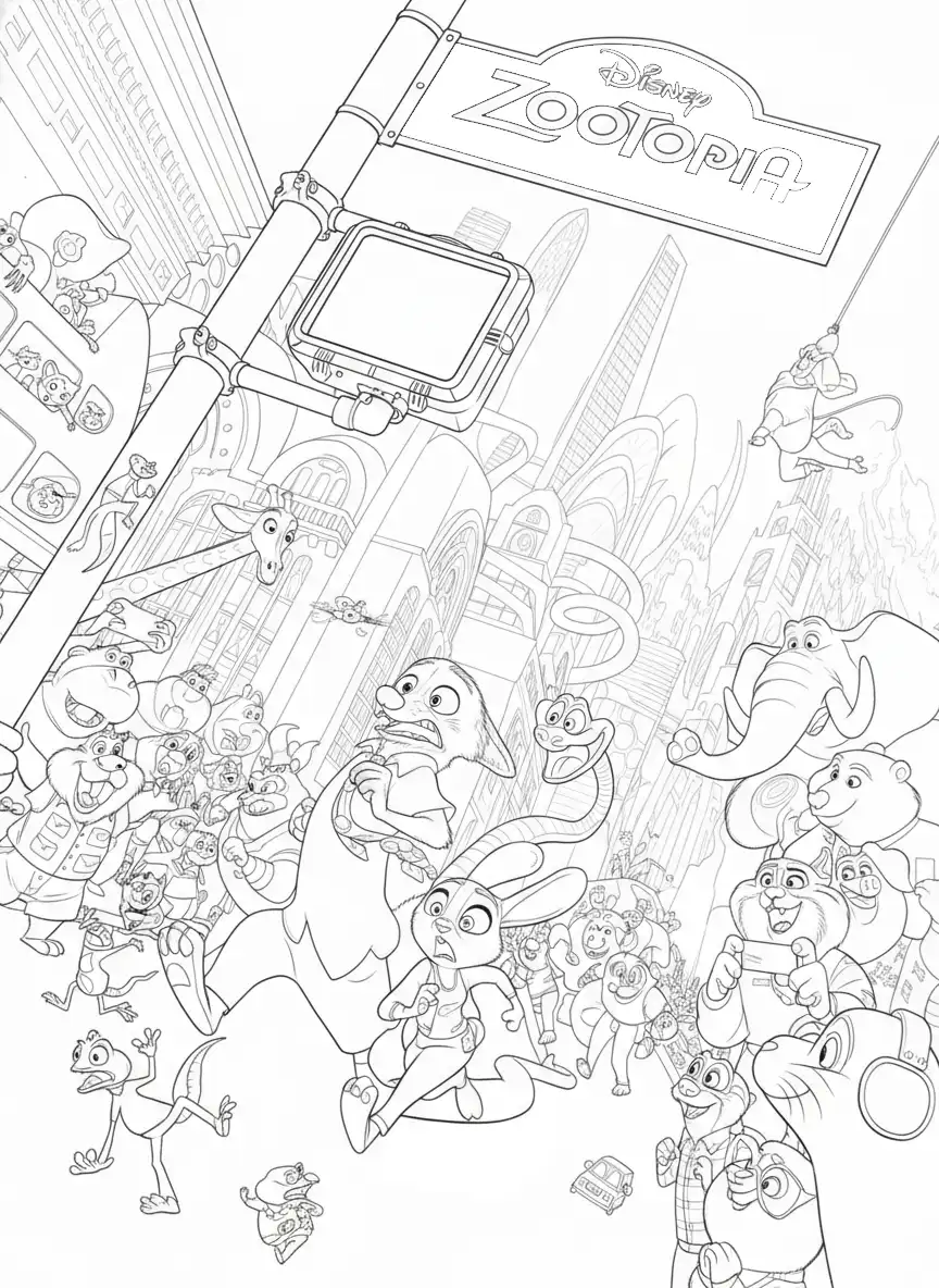 grote achtervolging door drukte stad zootropolis 2 kleurplaat