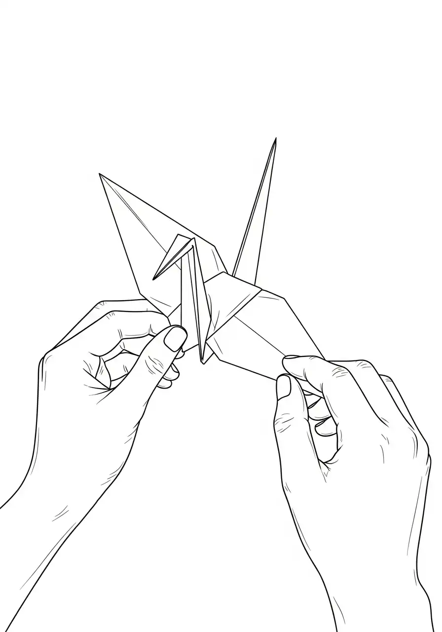 handen vouwen origami kraanvogel kleurplaat