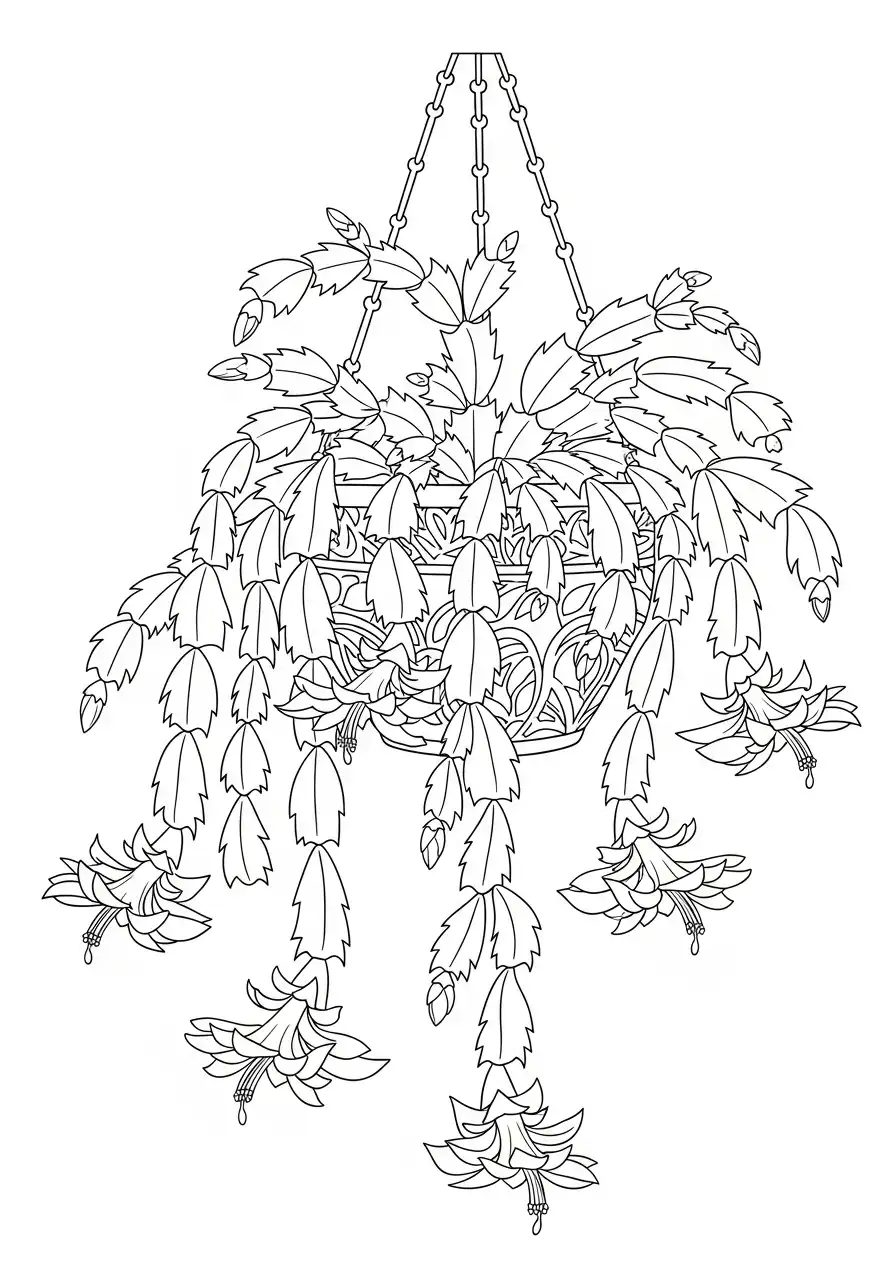 hangende kerst cactus met bloemen kleurplaat