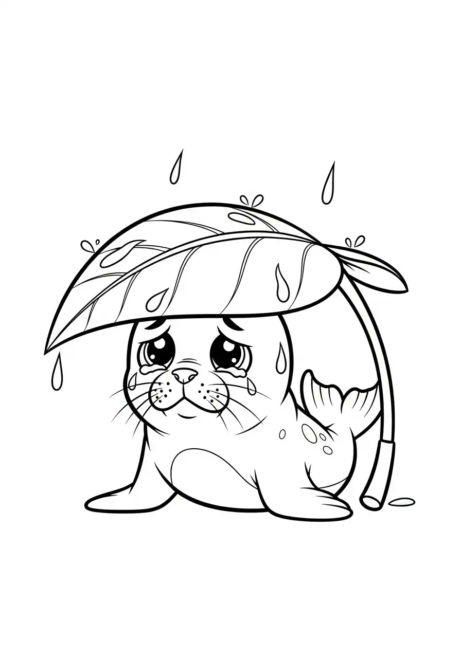 huilende zeehondenpup onder blad kleurplaat