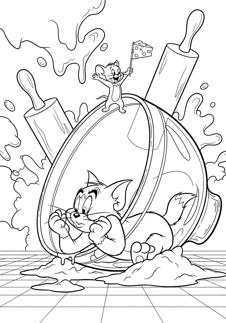 Kleurplaat Tom en Jerry 11 jerry vangt tom in de mengkom kleurplaat