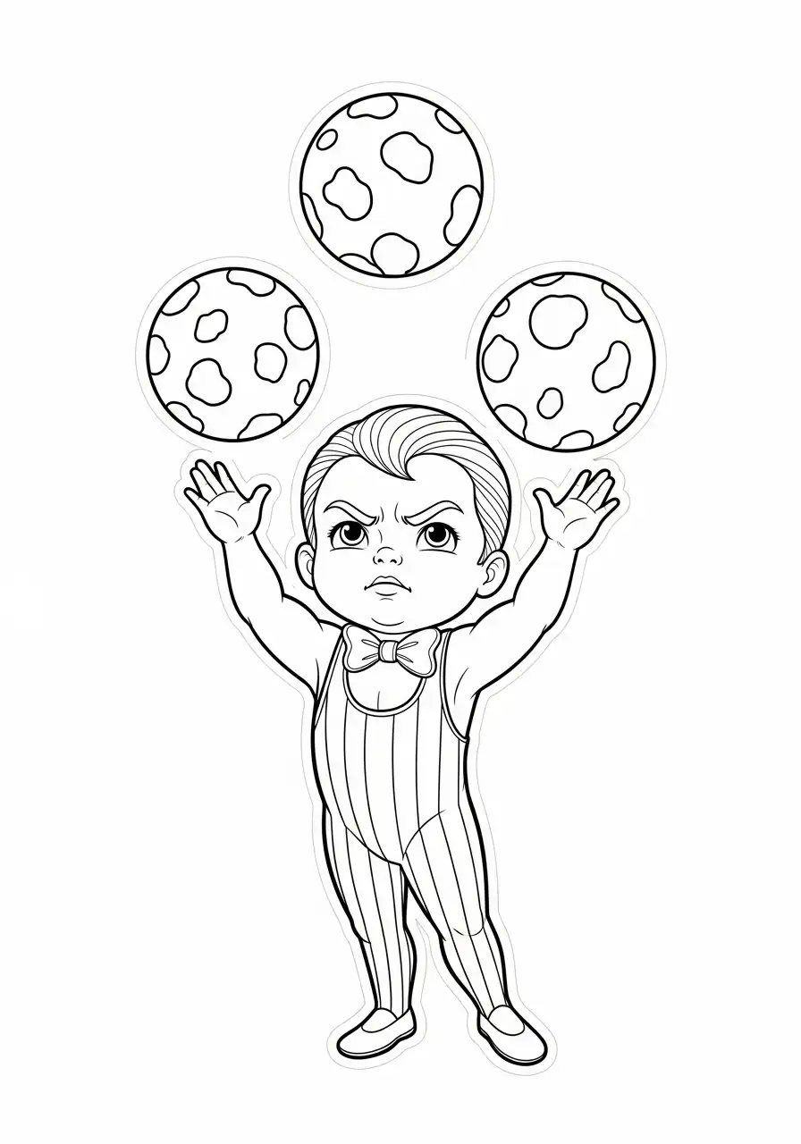 Kleurplaat Sticker 16 jongen in circuspak jonglerend kleurplaat