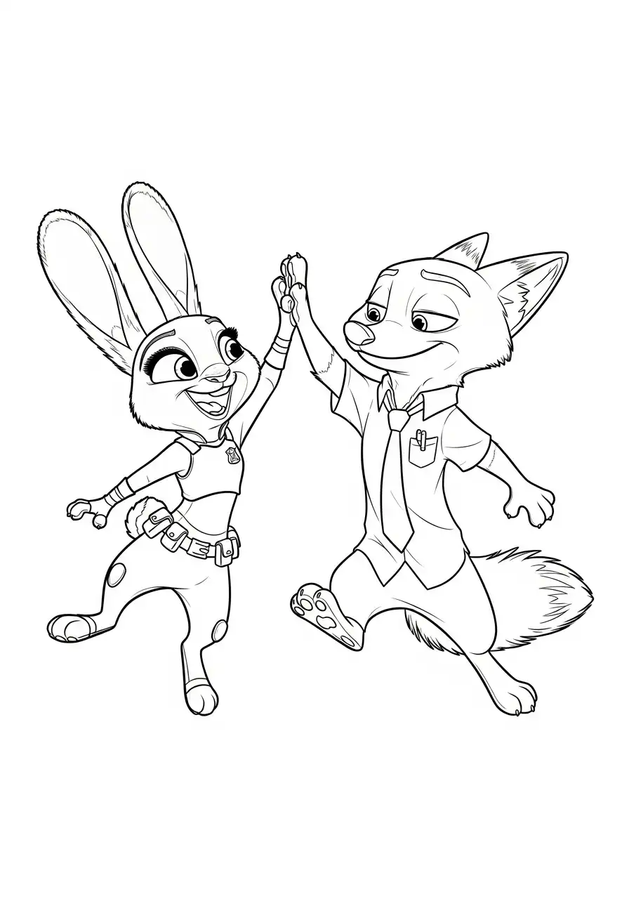 judy en nick wilde geven high five vriendschap