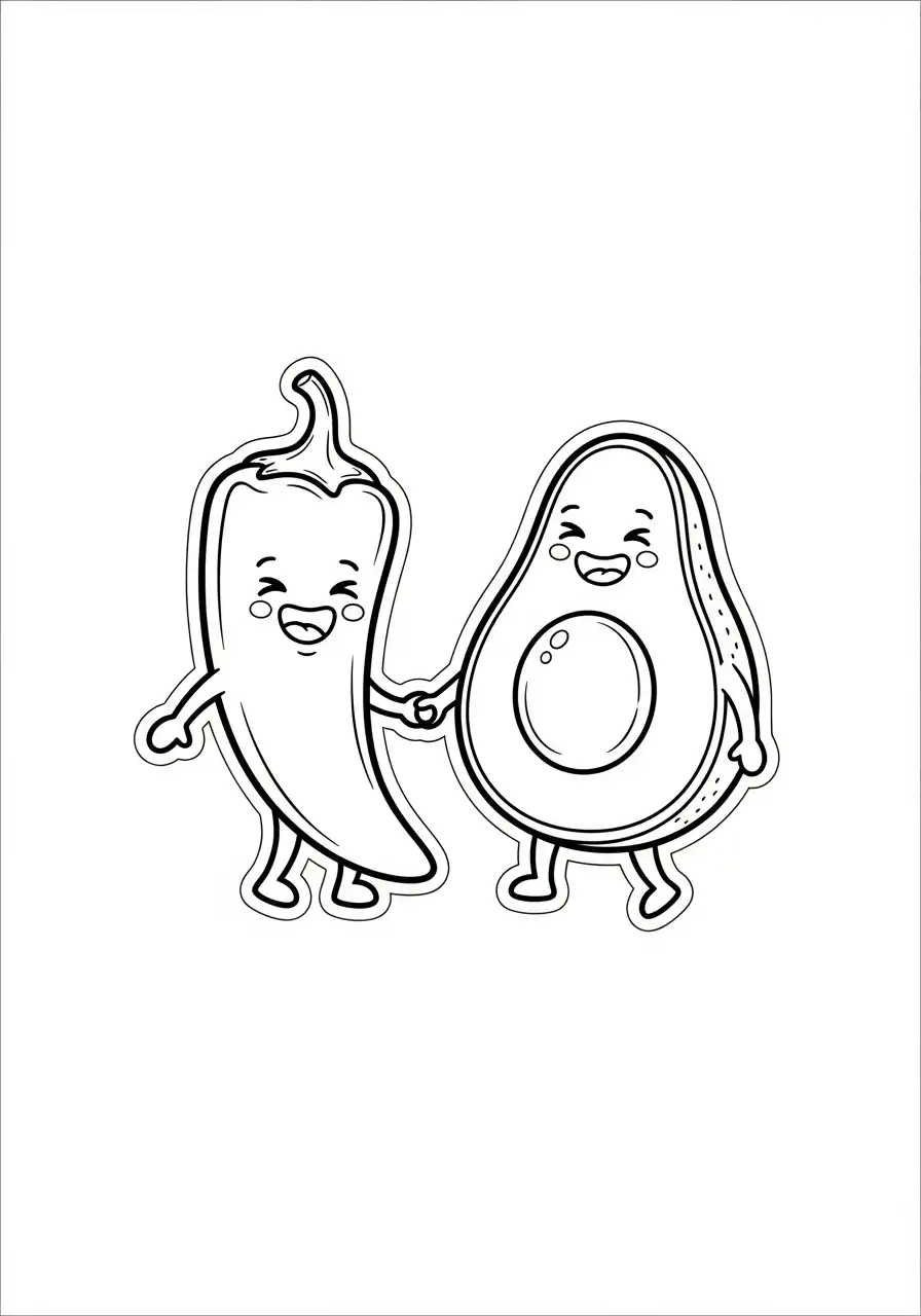 Kleurplaat Sticker 17 kawaii chili en avocado sticker kleurplaat