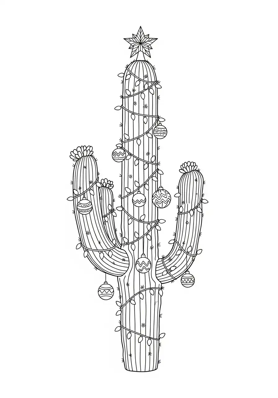 kerstboom saguaro cactus versiering kleurplaat