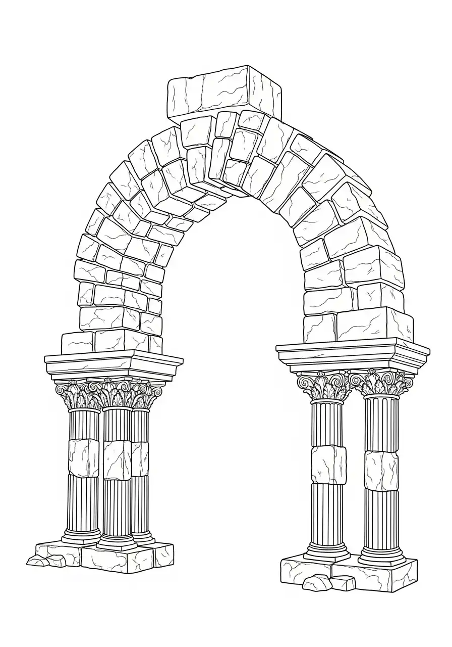 Kleurplaat Optische illusies 19 klassieke boog op zuilen kleurplaat