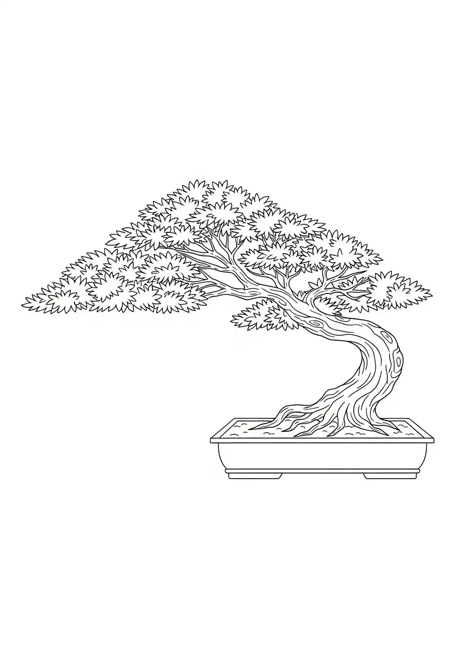 klassieke gebogen bonsai kleurplaat