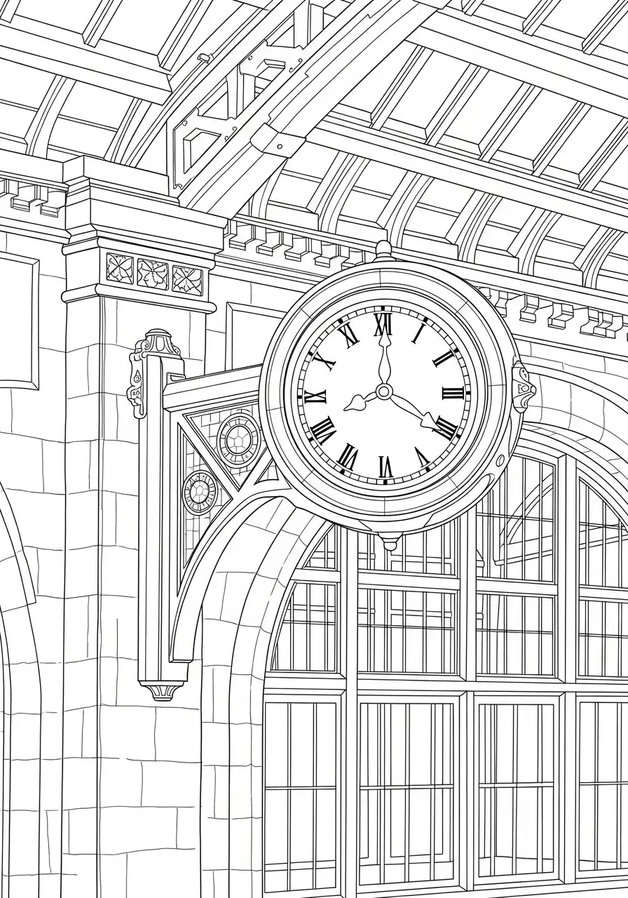 klassieke stationsklok gebouw kleurplaat