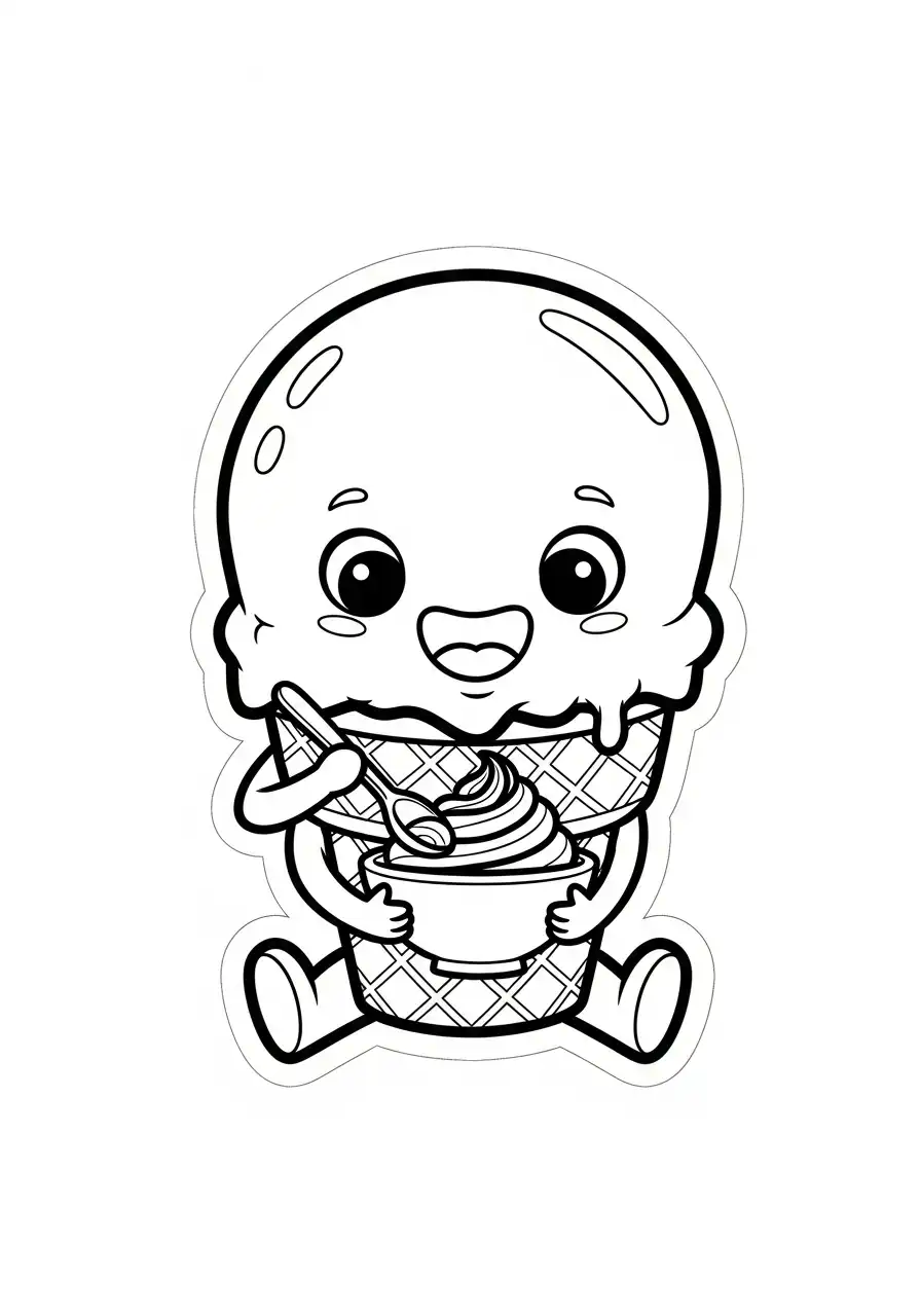 Kleurplaat Sticker 19 lachend ijs hoorntje kleurplaat