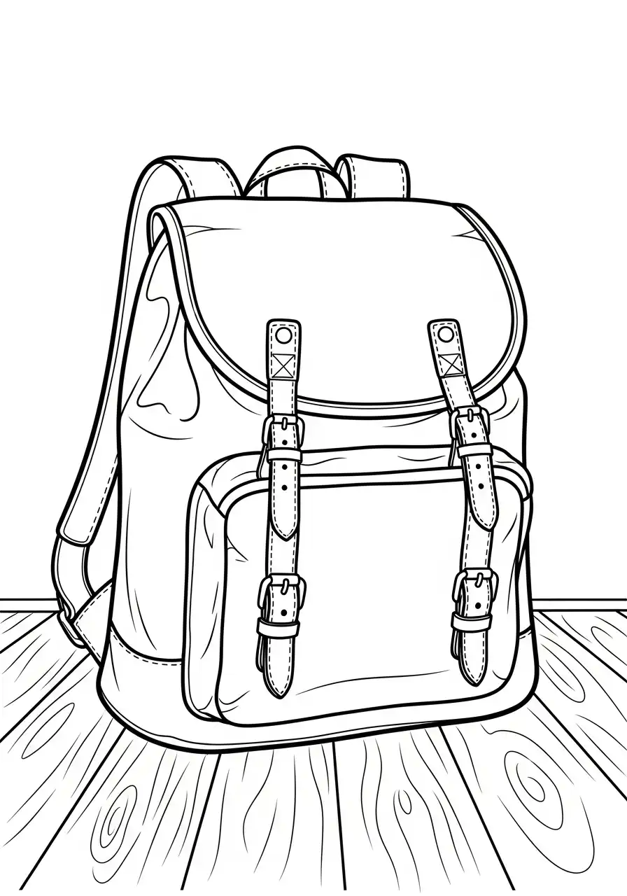 leren rugzak op houten vloer kleurplaat