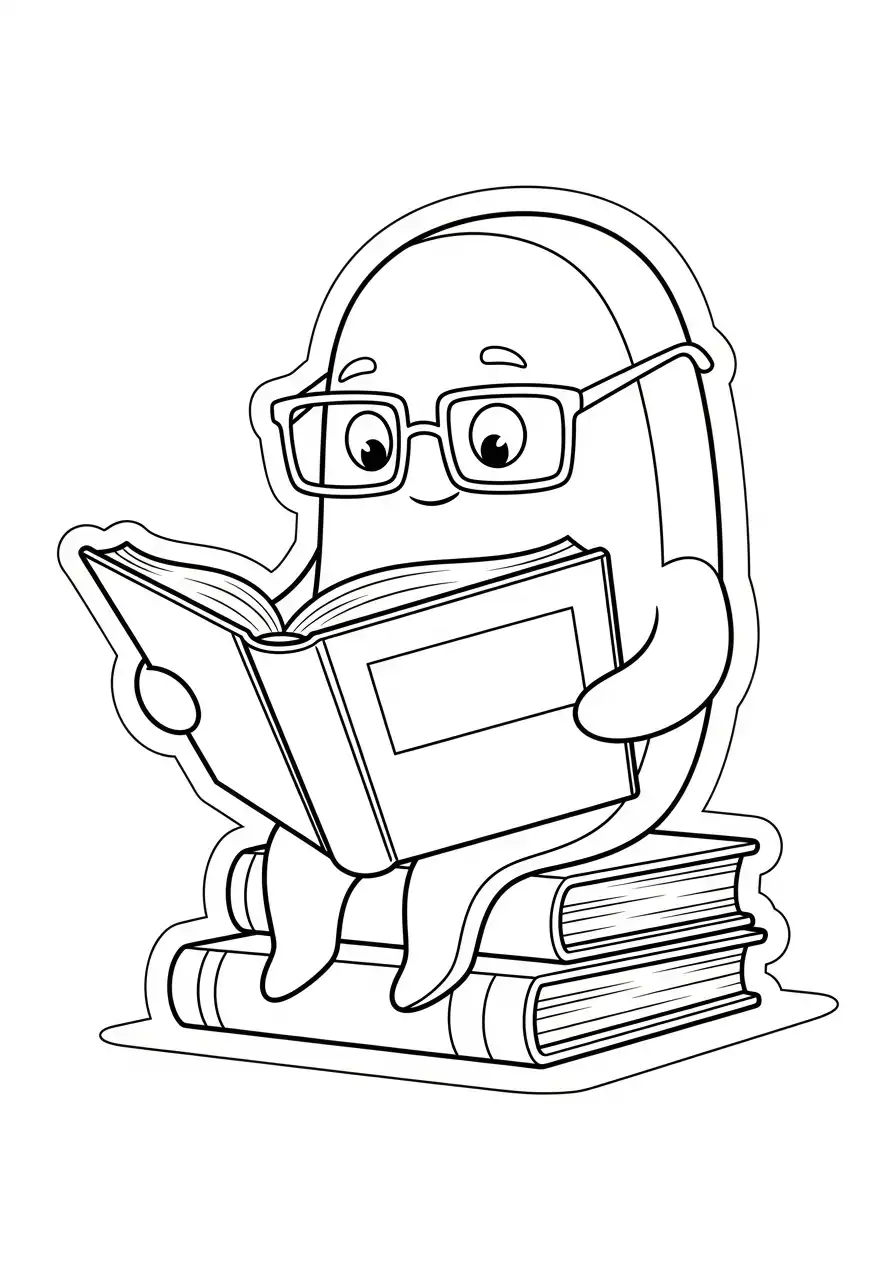 Kleurplaat Sticker 20 lezend wezentje boeken kleurplaat