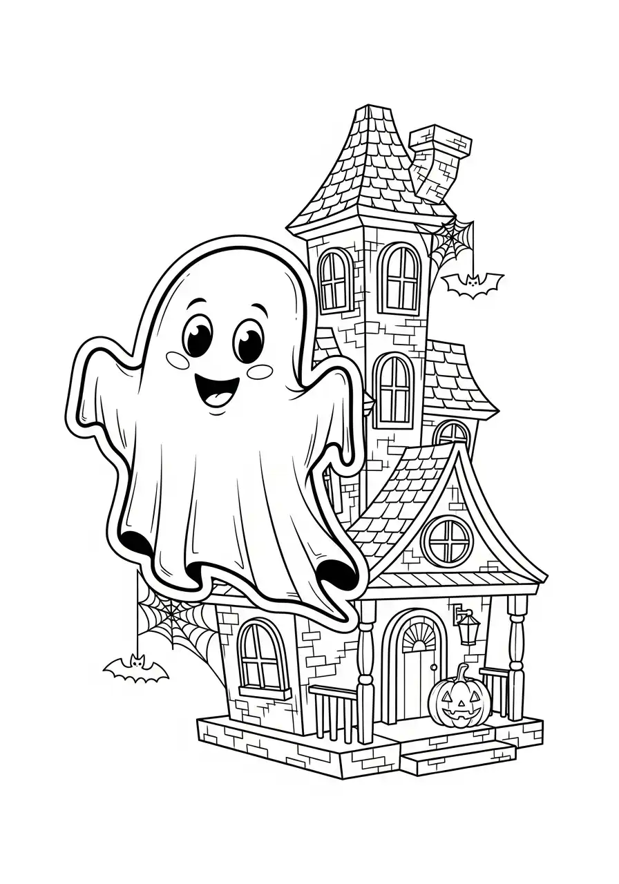 Kleurplaat Sticker 21 lieve spook spookhuis kleurplaat