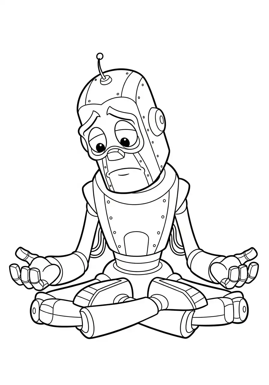 mediterende robot kleurplaat