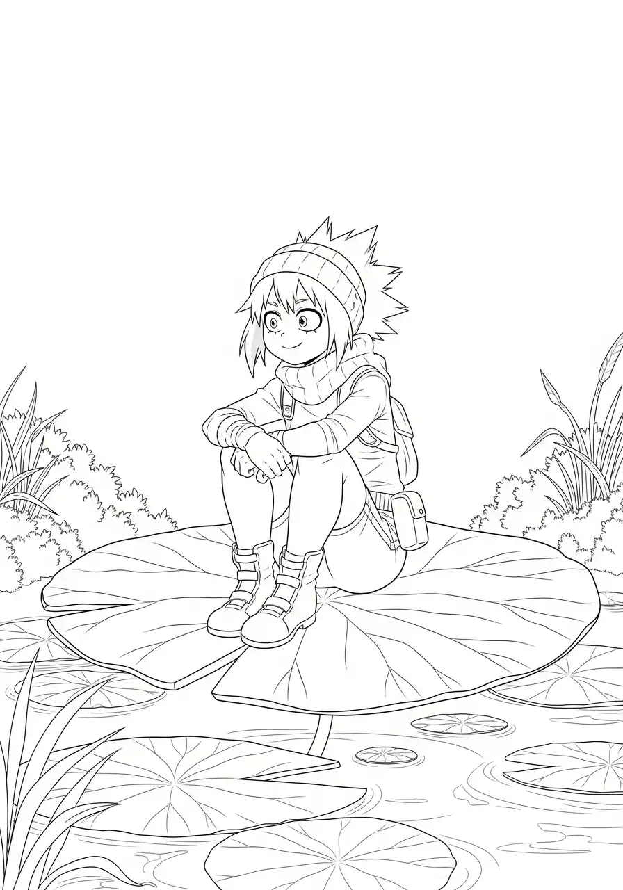 meisje op waterlelieblad vijver kleurplaat