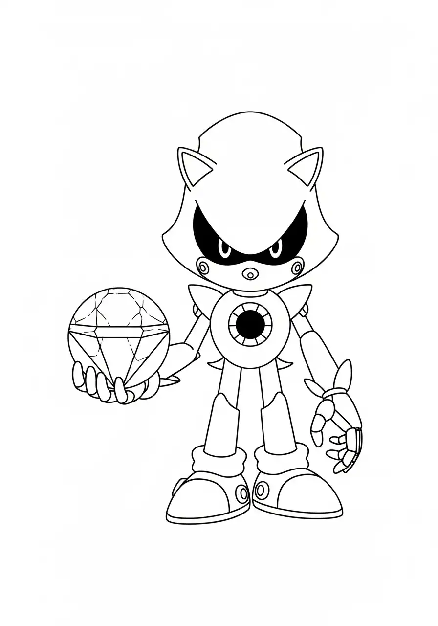 metal sonic houdt chaos smaragd kleurplaat