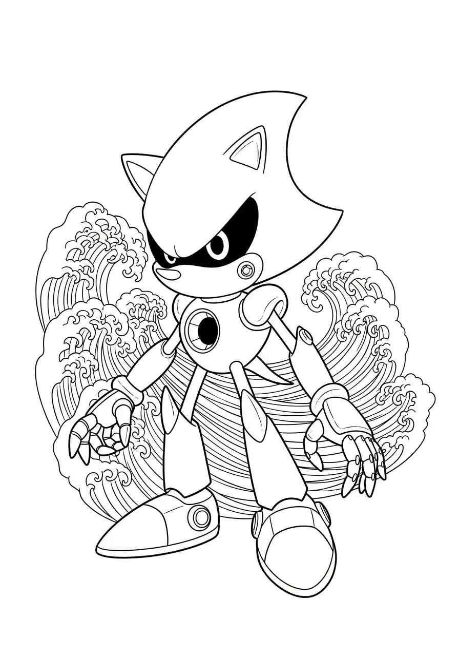 metal sonic met japanse golven kleurplaat