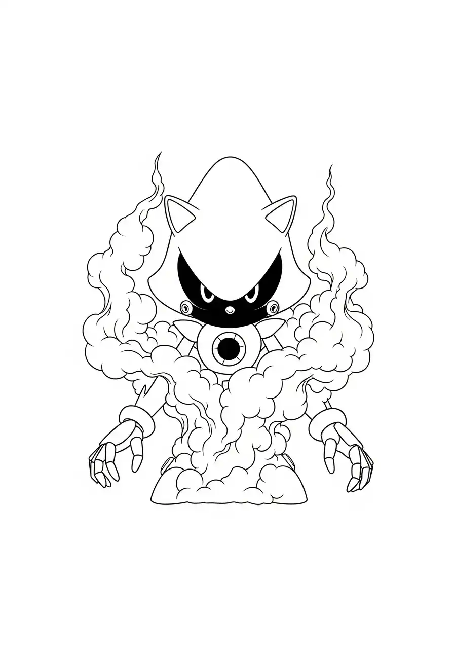 metal sonic omringd door rook kleurplaat