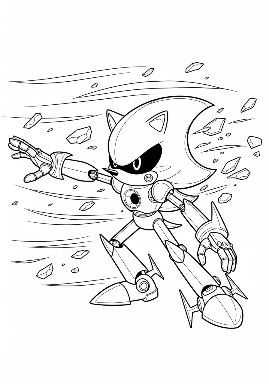 metal sonic snelle actie met puin kleurplaat