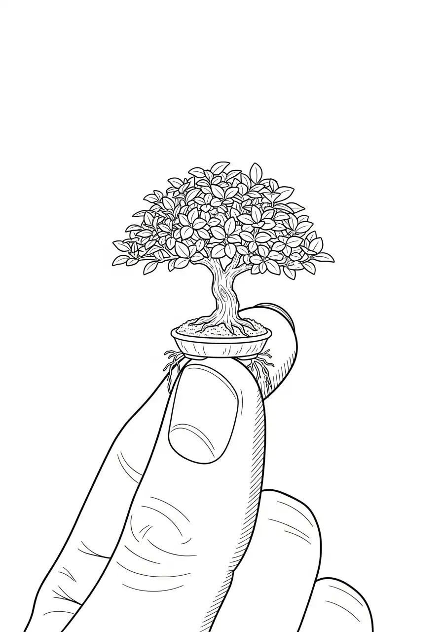 mini bonsai op vinger kleurplaat